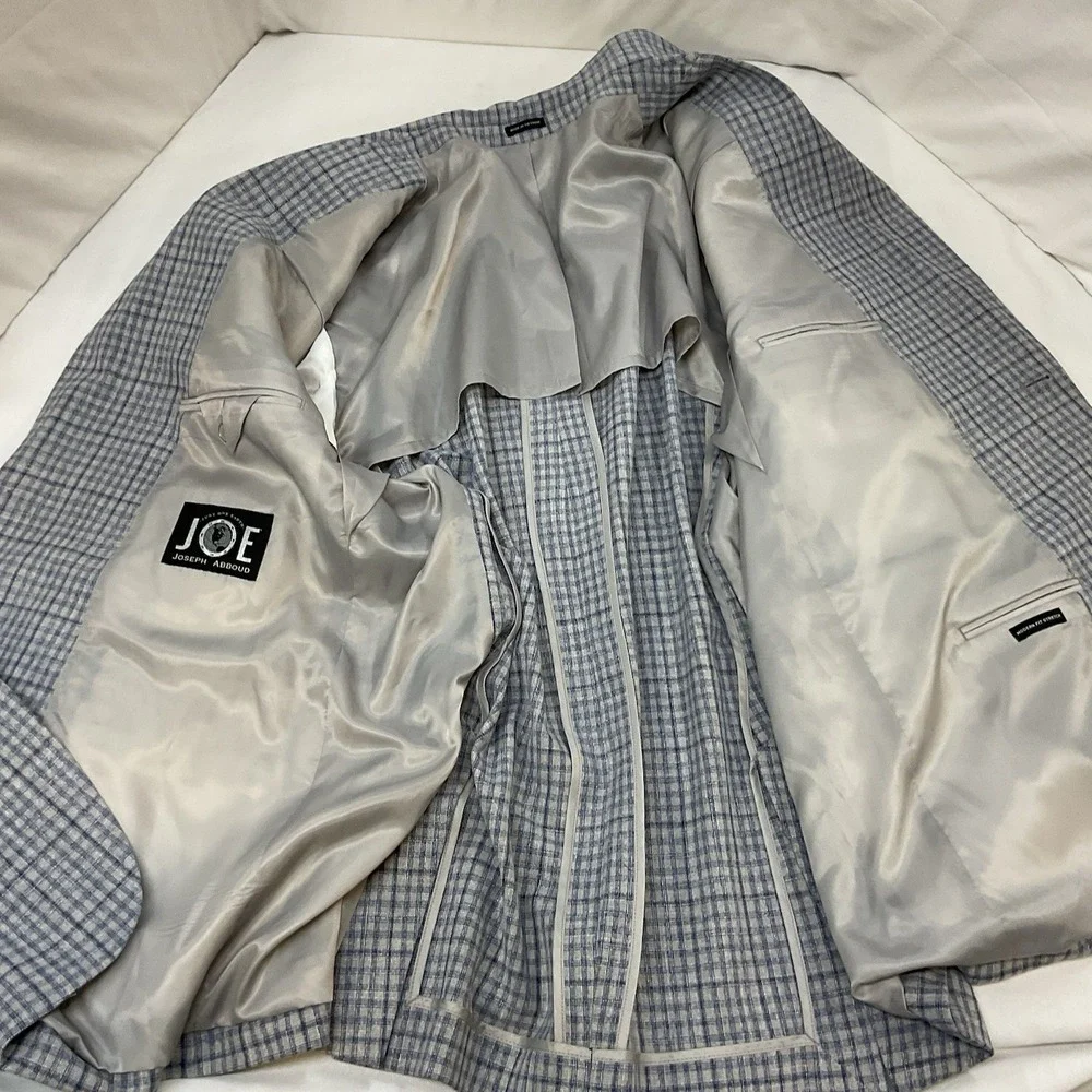 Joseph Abboud JOE Just One Earth Mens Blazer 46R-Extra Buttons Grey Plaid Blazer